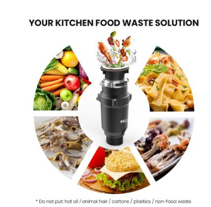 BRAND NEW Continuous Feed Garbage Disposal with Sound Reduction,1/2 HP Stainless Steel Food Waste Grinding System,Power Cord Included