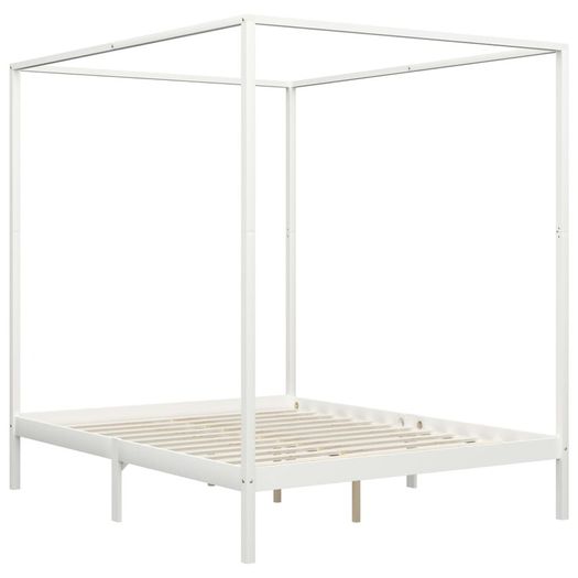 Canopy Bed Frame with 2 Drawers White Solid Pine Wood 180x200cm