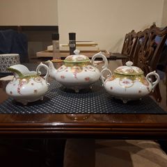 Antique tea pot sugar bowl and milk jug