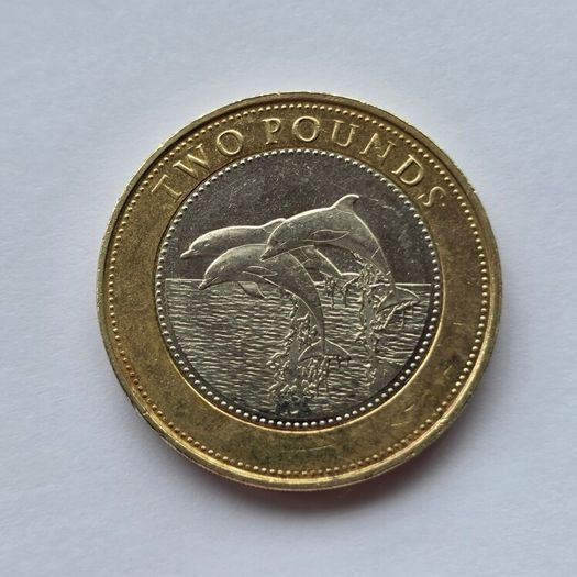 Gibraltar 2 Pound Coin Dolphins 2014 Rare UNC