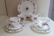 Vintage Queen Anne  9 piece Tea Set Pink Floral Gold Bone China