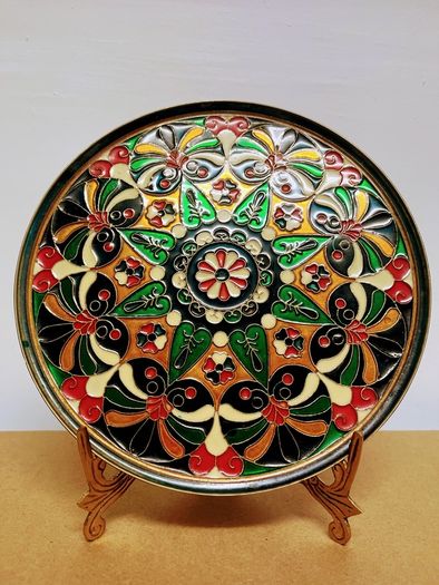 Vintage brass and enamel plate