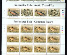 2001 Ireland Freshwater Fish (Perch, Arctic Charr, Pike & Bream) Stamp Sheetlet Plate 1B1B1B1B Mint Never Hinged (MNH)