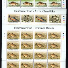 2001 Ireland Freshwater Fish (Perch, Arctic Charr, Pike & Bream) Stamp Sheetlet Plate 1B1B1B1B Mint Never Hinged (MNH)