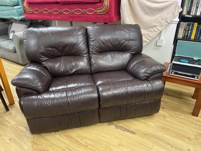 2-Seater Brown Leather Reclining Sofa