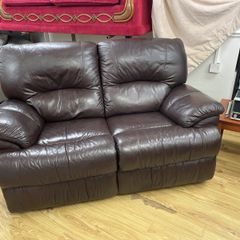 2-Seater Brown Leather Reclining Sofa
