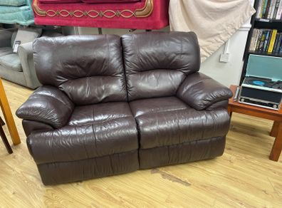 2-Seater Brown Leather Reclining Sofa