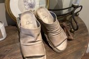 Lofina taupe leather ruched sliders eu 40