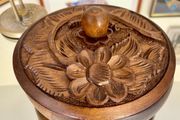 Vintage French Hand Carved Round Lidded Wooden Box Jewellery Box