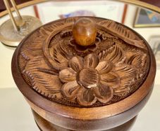 Vintage French Hand Carved Round Lidded Wooden Box Jewellery Box
