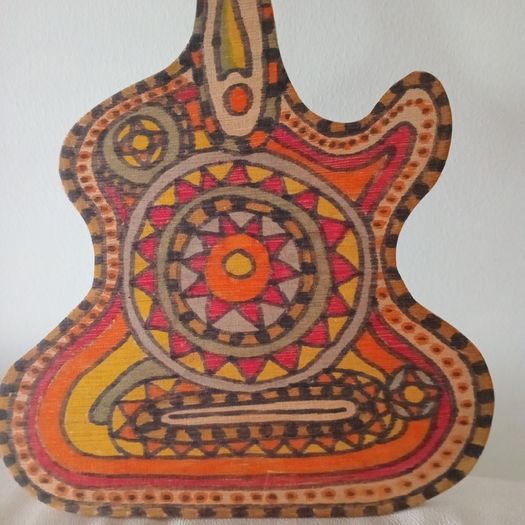 Hand Painted Signed Mandala Tribal Zen Folk Art Guitar Wood Wall Hanging