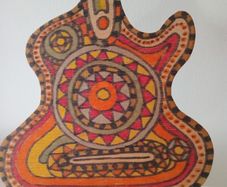 Hand Painted Signed Mandala Tribal Zen Folk Art Guitar Wood Wall Hanging
