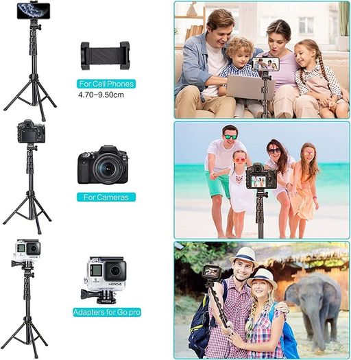 1.7 Meter/67 inch Phone Tripod Stand & Bluetooth Selfie Stick Tripod, Cellphone Tripod with Bluetooth Remote (FREE SHIPPING)