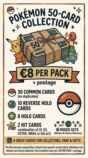 Pokemon TCG 50 Card Collection | No Duplicates | Holos + 2 Rare Cards