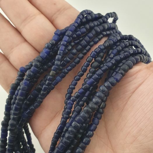 Antique African Style Dark Blue 4-5.5mm Glass Beads Necklace Strand