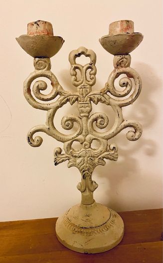 Vintage Cast Iron Candelabra Ornate Florentine Shabby Chic Candle Holder