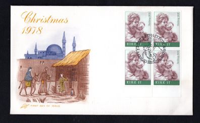 1978 Ireland Christmas 17p "The Virgin and Child" (Guercino) Commemorative Stamp Block  Illustrated Hibernian First Day Cover (FDC)