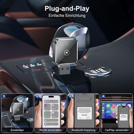 Mini Wireless CarPlay Adapter for iPhone - Wireless CarPlay Dongle Box, Converts Factory Wired CarPlay to Wireless CarPlay, Plug and Play, Extremely Low Delay