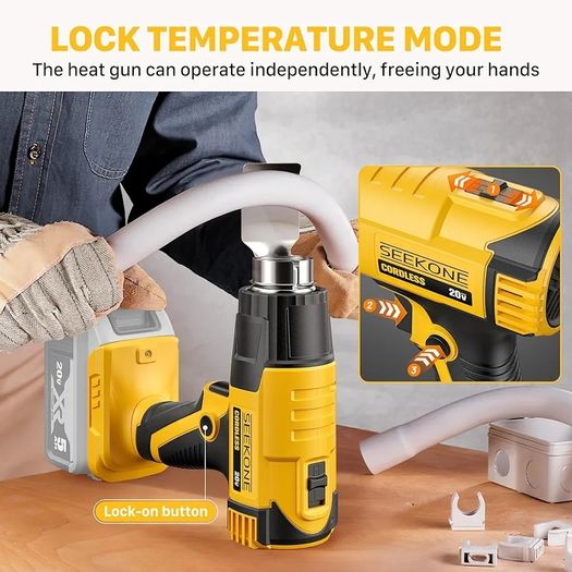 Cordless Heat Gun for Dewalt 20V Battery, Dual Temperature Settings 300 C and 550 C Fast Heating Hot Air Gun with 3 Nozzles for Shrink Tubing, Vinyl Wrap, Crafting, Electronics (No Battery)