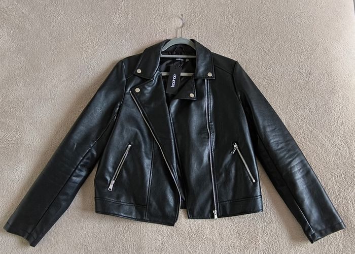 Black faux leather biker jacket