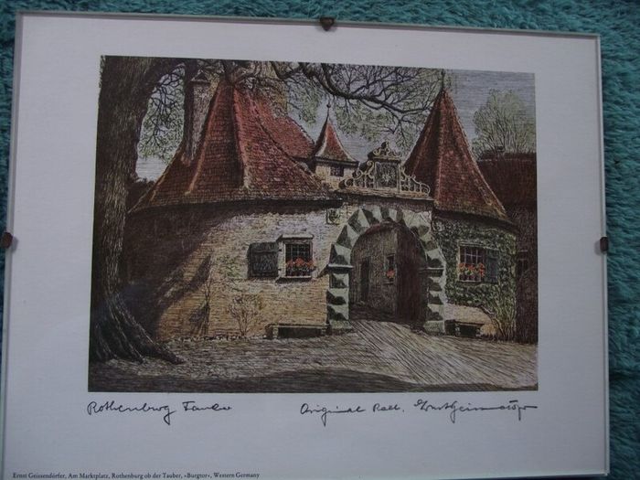 8 X Signed etchings of Rothenburg W. Germany by Ernst Geissendorfer - Circa 1950's