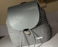 Handmade Grey Backpack  Polyester Cord  Faux Leather