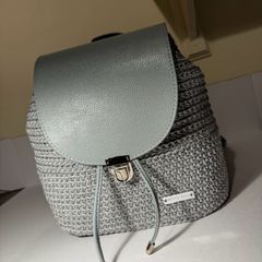Handmade Grey Backpack  Polyester Cord  Faux Leather