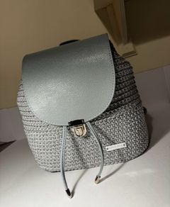 Handmade Grey Backpack  Polyester Cord  Faux Leather