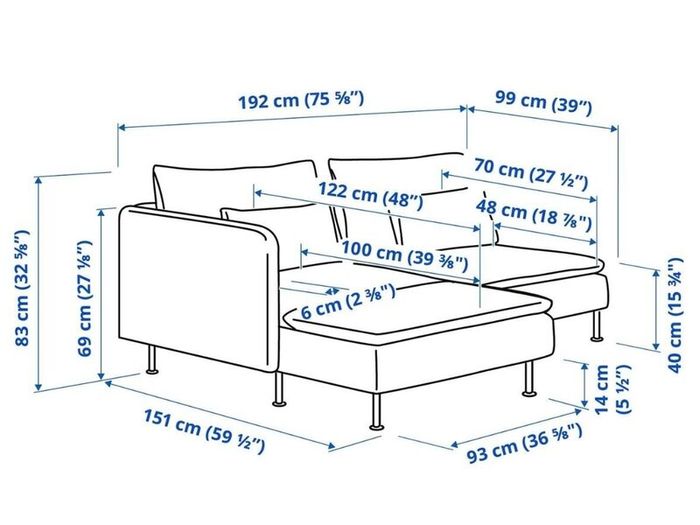 IKEA SDERHAMN 2-Seat Sofa with Chaise Longue