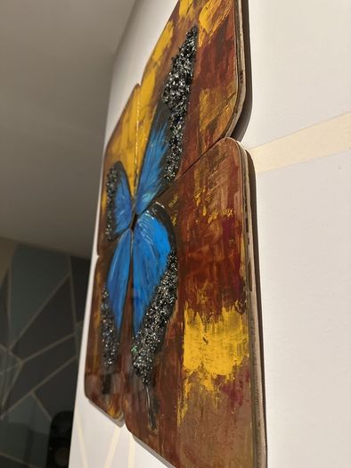 Art raising on the glass , hand made, "Baterfly", size 60x 60cm.