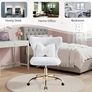 Vanity Chair with Gold Wheels & Bow Pillow, Fluffy Desk Chairs for Home Office & Bedroom, Height Adjustable& Easy to Assemble,White Image 2