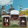 Folding Outdoor Cooking Table with Storage Carrying Bag, Aluminum Cook Station 3 Cupboard & Detachable Windscreen, Quick Set-up for Picnics, BBQ, RV Traveling, Brown Image 6