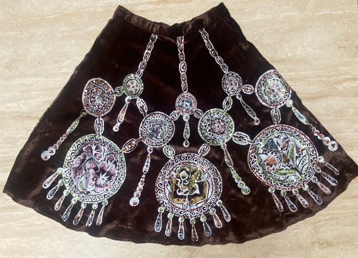 Vintage Pink Soda Handpainted Velvet Sequinned A line skirt Size UK10
