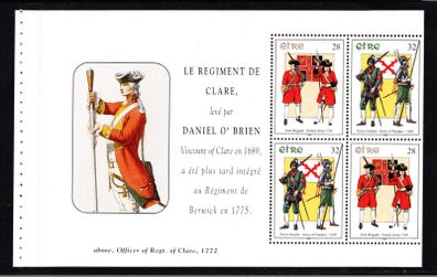 1995 Ireland Military Uniforms Commemorative Stamps Booklet Pane Mint Never Hinged (MNH). Hibernian HP75