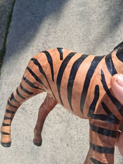 Mid Century Leather 11 Inch Zebra and Foal (Handpainted )
