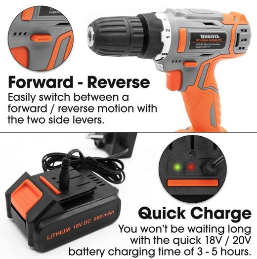 13Pc Cordless Drill Driver 18V/20V-Max Lithium-Ion, Electric Screwdriver, Accessory Kit, LED Work Light, Quick Change Battery & Charger Included (FREE POSTAGE)