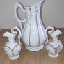 3 antique jugs white with leaves relief & gilt accents Image 5