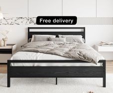 King Size Bed Frame with Wood Headboard,Heavy Duty Metal Platform