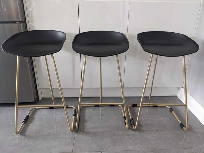 Set of 3 black and gold bar stools