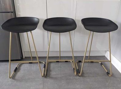 Set of 3 black and gold bar stools