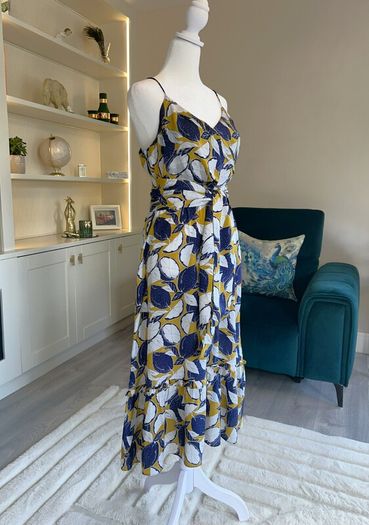 Whistles Ladies Dress in Navy, Yellow, and White with Thin Straps Size: UK 10 / EU 38