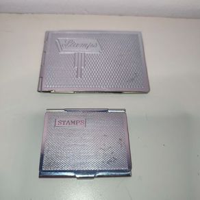 Pair of Vintage stamp holder Metal Pocket cases good used order 7x5 cms 5x4 cms