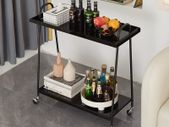 Bar Storage Trolley Cart,Acrylic Metal Rolling Utility Mobile Shelving Organizer Cart with Handle Lockable Wheels for Living Room Kitchen Office Bedroom,Black (MFDV-B)