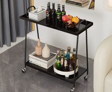 Bar Storage Trolley Cart,Acrylic Metal Rolling Utility Mobile Shelving Organizer Cart with Handle Lockable Wheels for Living Room Kitchen Office Bedroom,Black (MFDV-B)