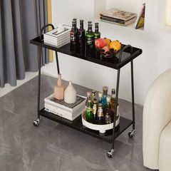 Bar Storage Trolley Cart,Acrylic Metal Rolling Utility Mobile Shelving Organizer Cart with Handle Lockable Wheels for Living Room Kitchen Office Bedroom,Black (MFDV-B)