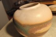 Beautiful  KAMINI style CERAMIC Round Art Pottery Bud Vase Oil Carafe not Signed