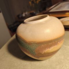 Beautiful  KAMINI style CERAMIC Round Art Pottery Bud Vase Oil Carafe not Signed