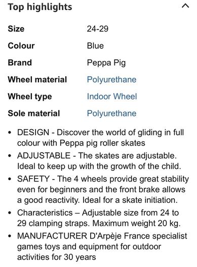 Peppa Pig Adjustable Roller Skates - Size EU 24-29