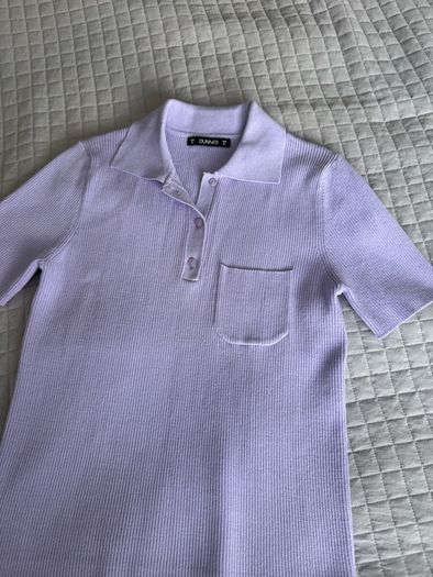 Dunnes Lilac Purple Fine Knit Ribbed Polo Shirt Top - Size M