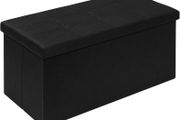 Large Folding Balck Ottoman Storage Box with Lid,Linen Footrest Stool Bedroom Bench Seats,Toy Box Chest Living Room Furniture 76x38x38cm